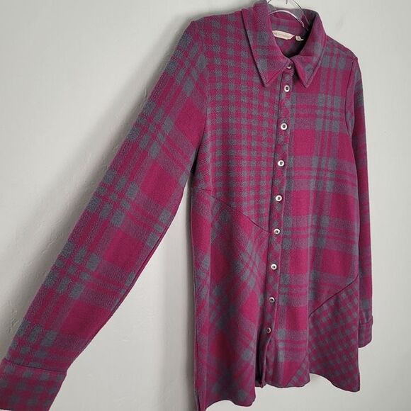 Soft Surroundings Size M Paramour Tunic Long Sleeve Patchwork Plaid Pink Gray - Picture 7 of 12